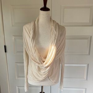 Bailey 44 Cream Draped Cowl Neck Long Sleeve Top